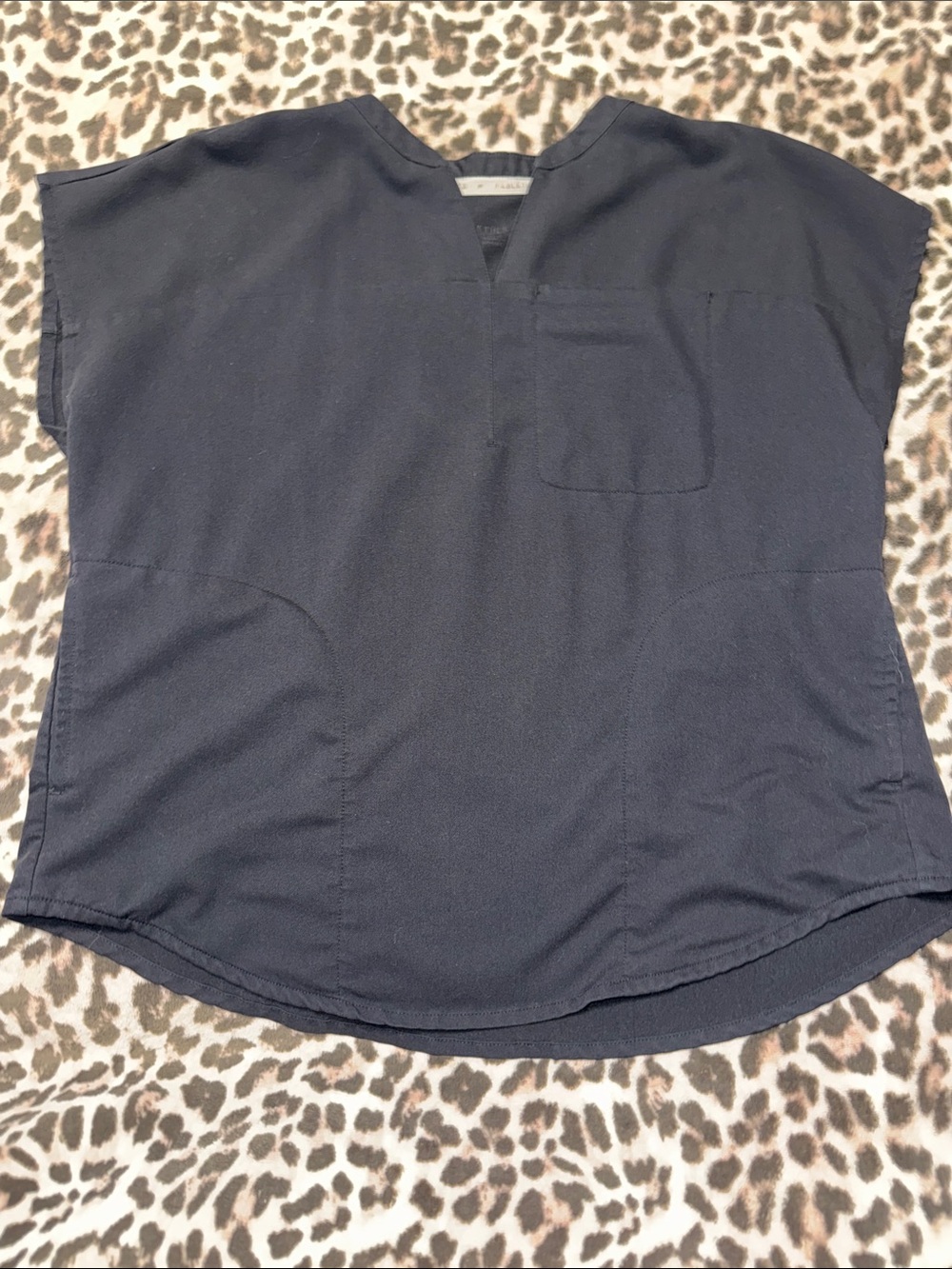Boxy Black Scrub Top with Chest Pocket